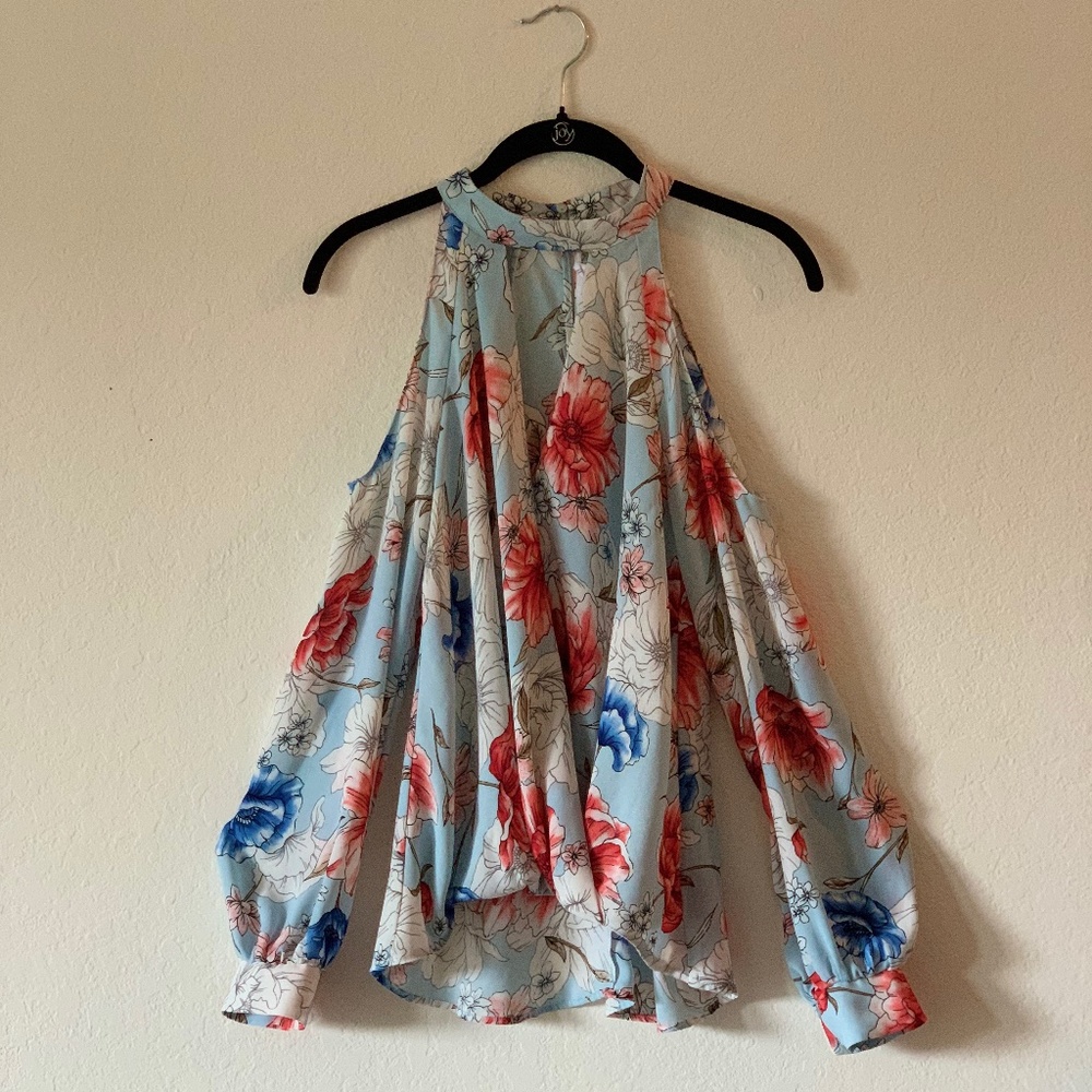 Lush Floral Open Shoulder Blouse